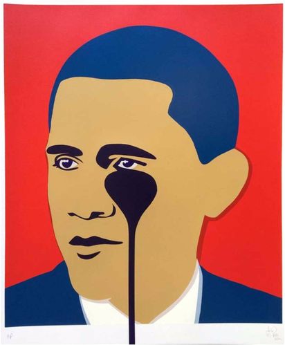 Crying Obama (red) art print by Pure Evil