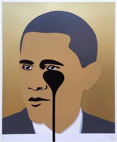Crying Obama (Gold) Art Print by Pure Evil