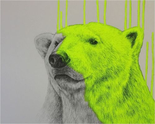 Hey There Polar Bear Acid Yellow art print by Louise McNaught
