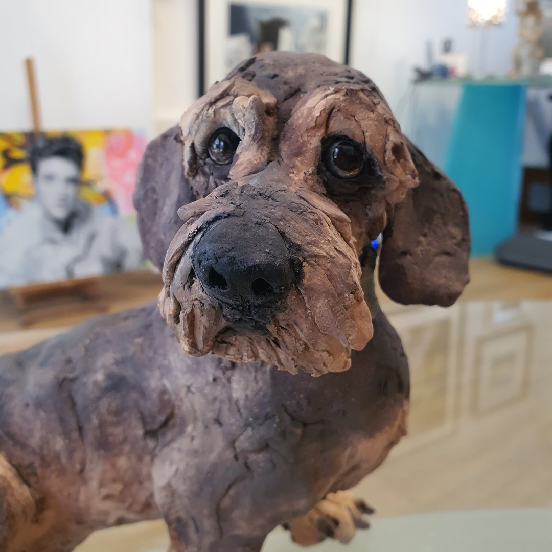 Nigel The Wire Hared Dashund by Louise Brown-Sculpture
